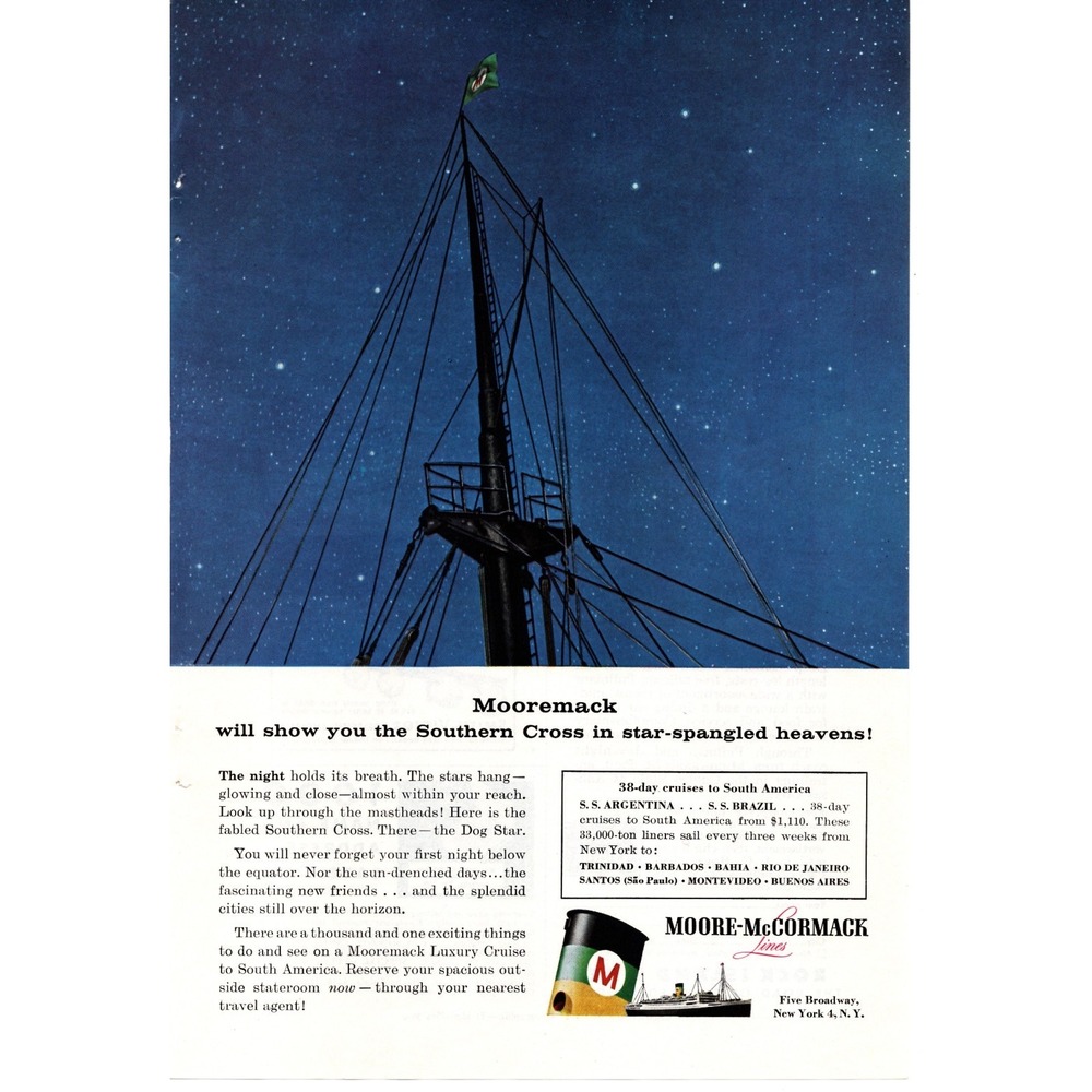Mooremack Luxury Cruise Vintage 1956 Print Ad Moore-McCormack Line South America